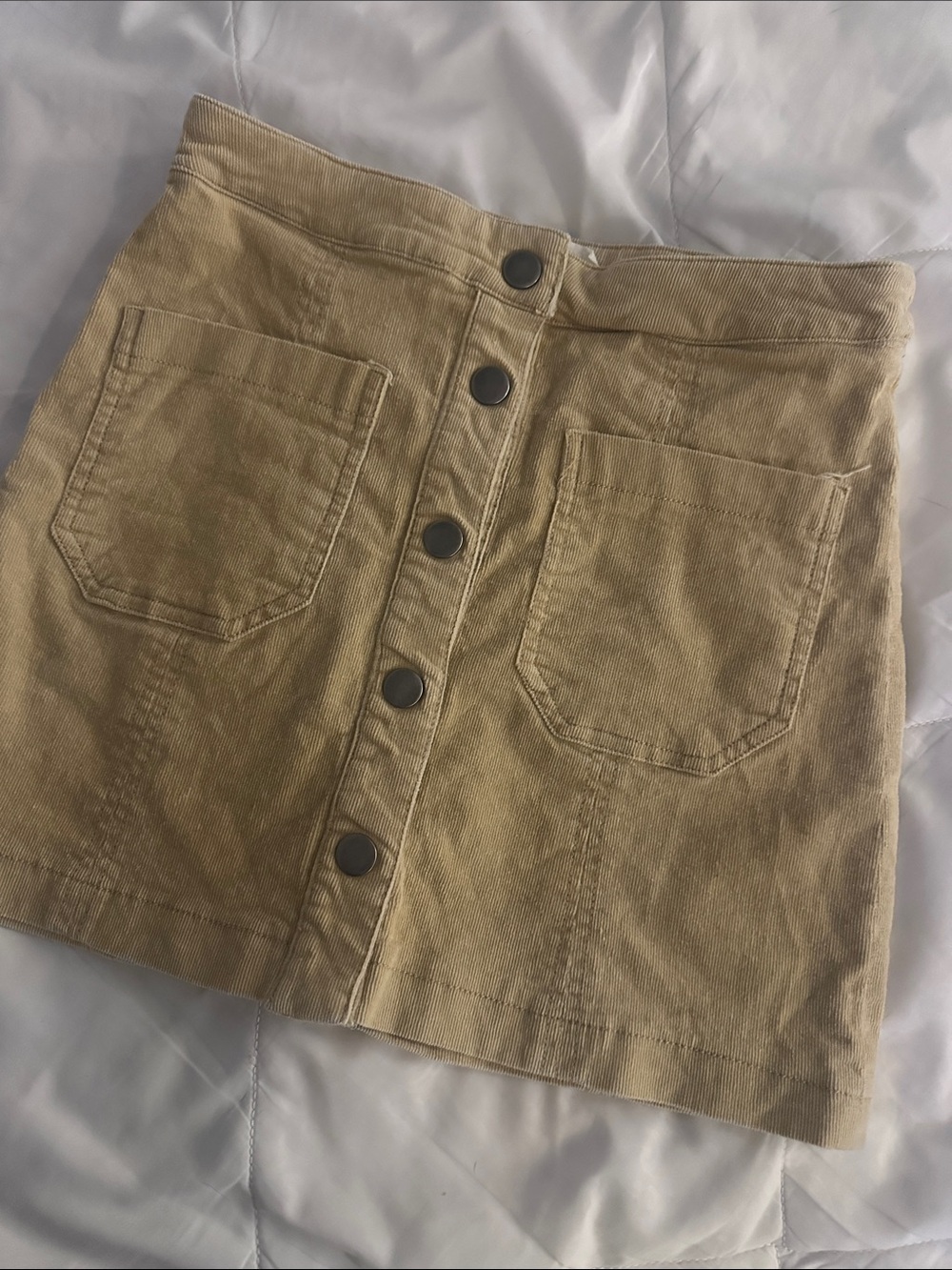 Cotton Candy Tan Button-Front Mini Skirt with Patch Pockets